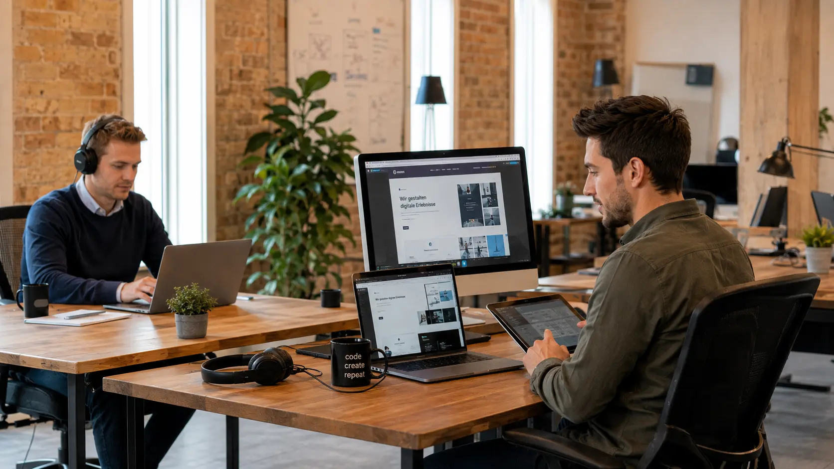 Das Team der Webdesign Agentur e-wola im Coworking Space in Augsburg