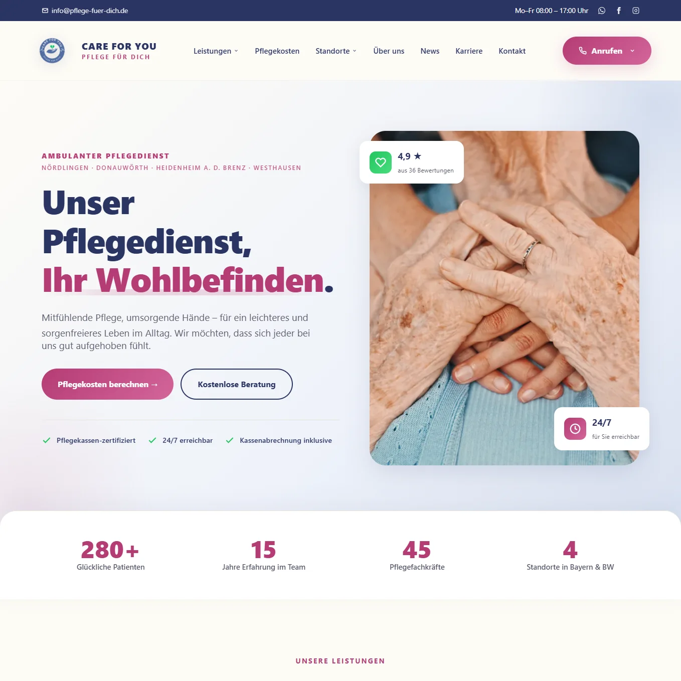 CARE FOR YOU — Vorschaubild der Webdesign-Referenz von E-WOLA