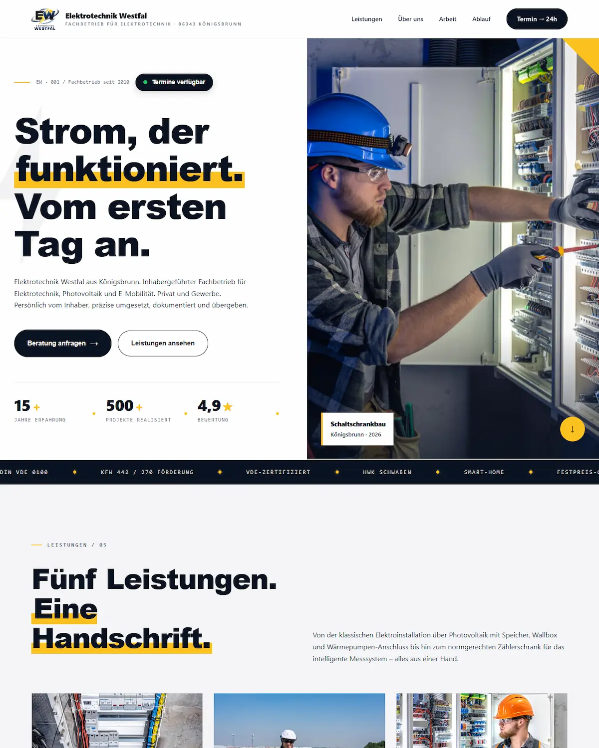 Website Referenz Elektrotechnik Westfal Königsbrunn — Elektro-Webdesign von E-WOLA