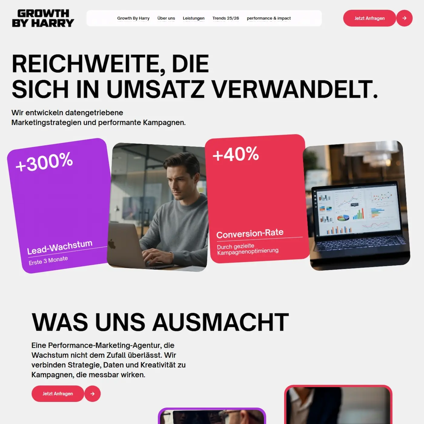 Website Referenz Growth By Harry — Website für eine Performance-Marketing-Agentur von e-wola