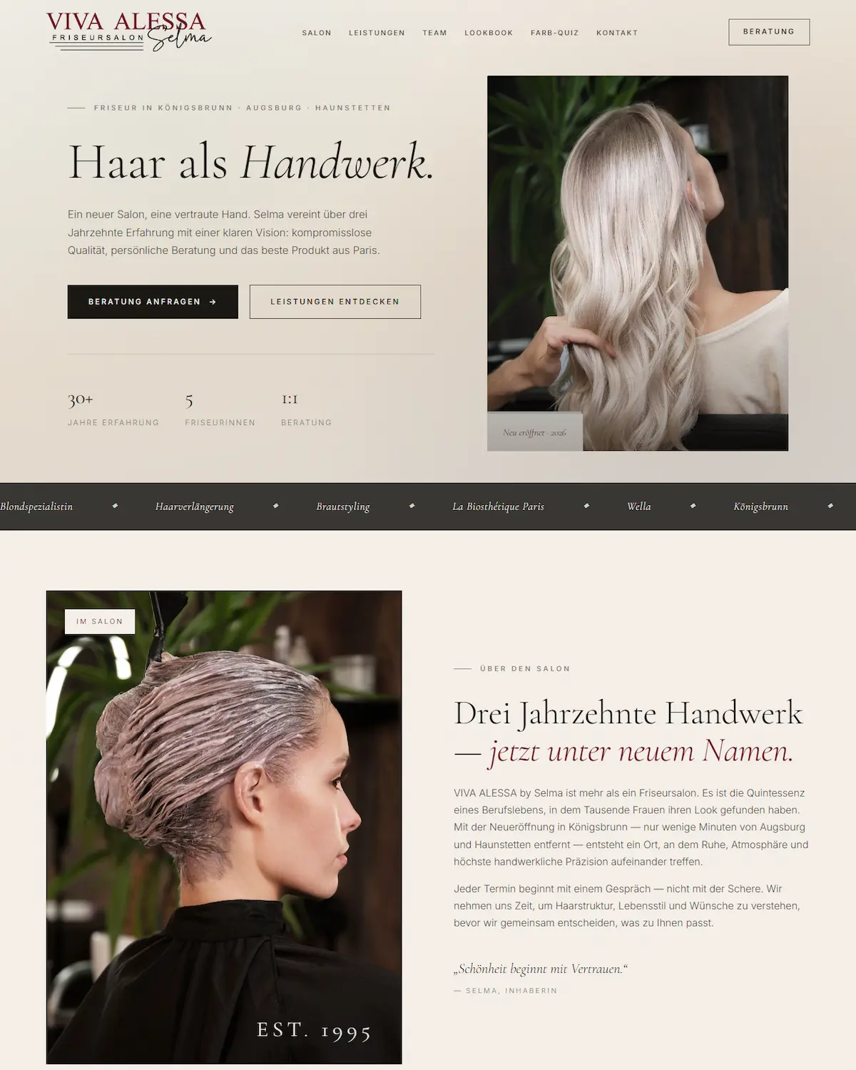 Website Referenz VIVA ALESSA by Selma Königsbrunn — Friseursalon-Webdesign von E-WOLA